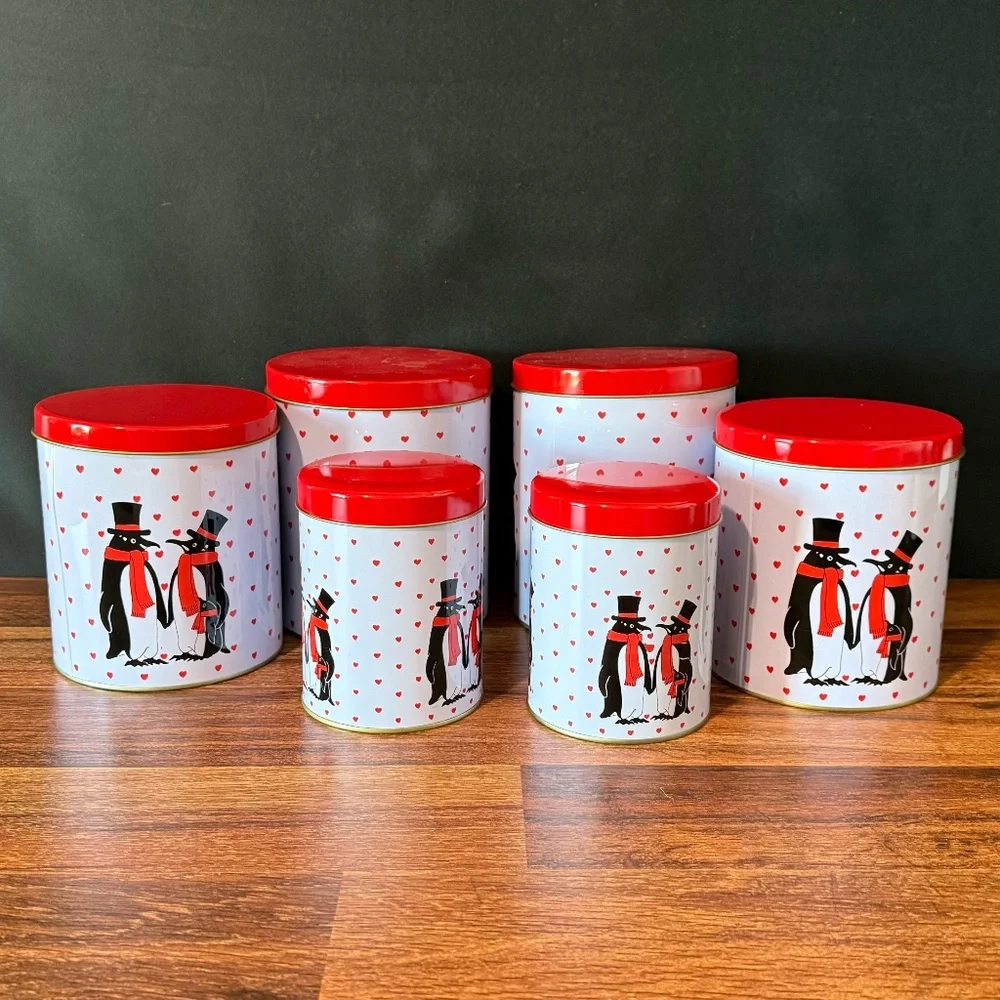 6 Penguin Tins with Hearts